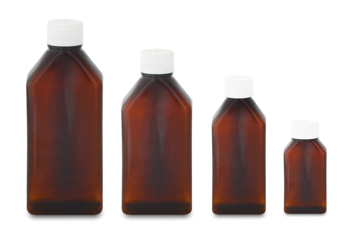 Amber Rectangular Plastic Bottles 